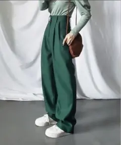 太ベルトハイウエストウールライクカラータックスラックス