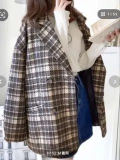 ブークレー起毛チェック柄 オーバーサイズ ダブルジャケットコート
