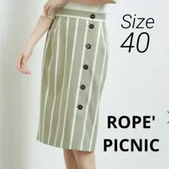 ROPE' PICNIC Iラインタイトスカート L 40 ストライプ カーキ