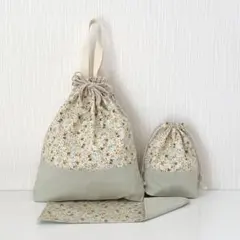 ハンドメイド　入学入園3点セット　花柄×グリーン