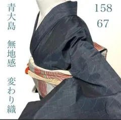 ◇正絹 青大島紬 フルセット 無地感・粋モダン 通好みの一枚　裄67