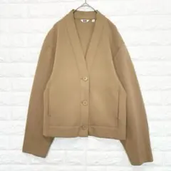 ユニクロ スウェットVネックカーディガン 長袖 ベージュ 綿混 羽織 P0637
