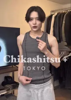 Chikashitsu+ ボーダータンクトップ　ブラック
