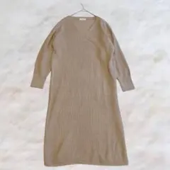 サマンサモスモス リブニットワンピース ロング丈 Vネック 7308