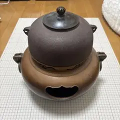 美品 茶道具 唐銅鬼面風炉 真形釜添 野々田製電熱器 敷板3点セット 紙箱 人間国宝敬典造 唐銅鬼面風炉釜 野々田電熱器 茶釜 炉釜 敷板 底