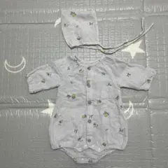 レモン柄　ボンネット付き　ロンパース　春服