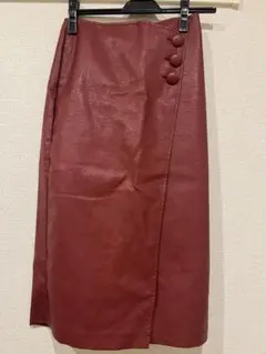 フェイクレザー タイトスカート ボルドー