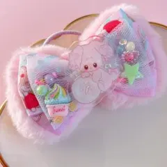 うさぎ♡ ふわもこチュールリボン　ハンドメイド　リボン　ヘアゴム