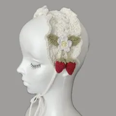 ヘッドドレス　イチゴ　ボンネット　カチューシャ　バブーシュカ ハンドメイド