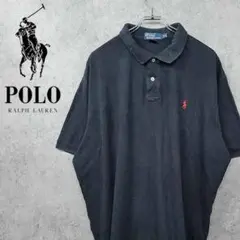 古着 90s ポロ ラルフローレン 刺繍ポニー ポロシャツ ブラック XXL