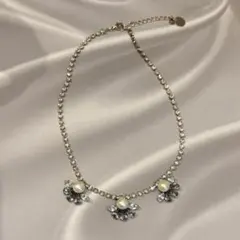 ビジューネックレス パール　パーティー　結婚式　お呼ばれ