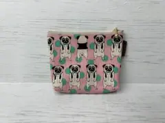 ハンドメイド パグ柄 ファスナーポーチ