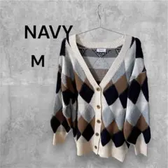 NAVY ダイヤモンド柄 ニットカーディガン オフホワイト M ゆったり