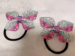 和柄　リボン　ヘアゴム　2個セット　中サイズ