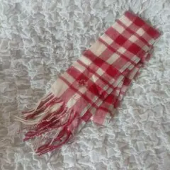 FURLA【マフラー、ストール】フルラ、赤白ピンクチェック