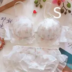 楽ブラ フェミニン 刺繍下着2776ホワイトS ノンワイヤーブラショーツセット