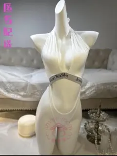 S101 セクシーランジェリー　ホワイトレオタード　ハイレグ　エロ下着　ニーハイのサムネイル