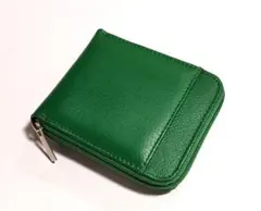 本革製 二つ折り財布 コンパクト財布 ミニ財布 グリーン