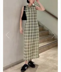 HOODIE SLEEVELESS CHECK DRESS