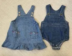 【2着セット】デニムサロペット 80cm 刺繍入り