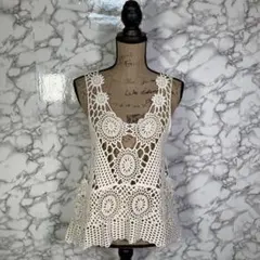 coca コカ　（One）　2wayレース編みコットンニットベスト　アイボリー