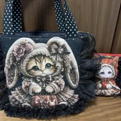 パネル黒猫ちゃん2ウェイバッグ コヤンイサムチョン 韓国ハートキルト
