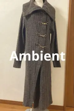 Ambient リブ編みロングニットコート　チャコールグレー