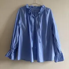 SLOBE IENA タイプライターフリルカラーブラウス サックスブルー