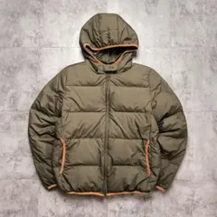 ダウンジャケット カーキ L フード付き 防寒 軽量 シンプル アウター