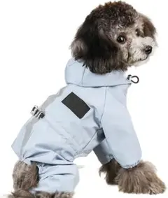 小型犬用 水色 フード付きレインコート ポンチョ ペット服 ブルー　Sサイズ