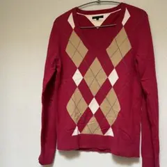 TOMMY HILFIGER赤 アーガイル柄 セーター 長袖