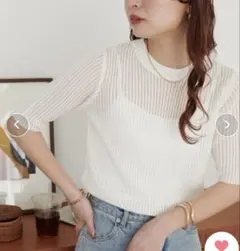 DISCOAT 五部袖ラメニットプルオーバー　セーター　白