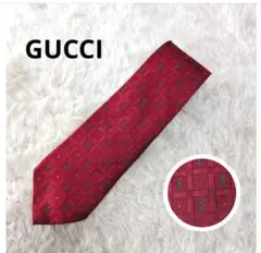 GUCCI グッチ ネクタイ シルク100% ボルドー 総柄 イタリア製 高級
