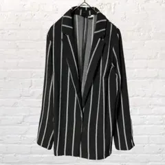 11411 Ｈ&M ストライプ ブレザー テーラードジャケット S 黒 小さい