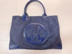 TORY BURCH◆トートバッグ/エナメル／ネイビー◇ショップバッグ付き