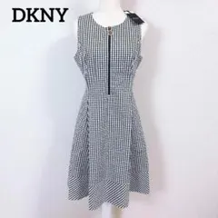 新品！DKNY 脚長切替　コットンツイード　ワンピース　白×黒　2 S〜M 通年 新品！DKNY 脚長切替 コットンツイード ワンピース 白×黒 2 S〜M 通年