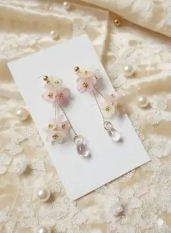 遥華様専用春色 やわらかピンク 小さな桜のステンレスフックピアス