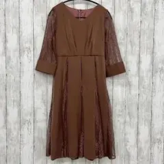 【 Dorry Doll 】花柄ボーダーレース フレアワンピース チャコール