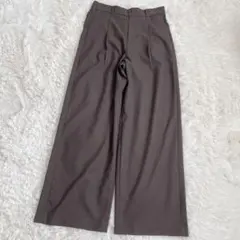 UNIQLO ハイウエストタックワイドパンツ L ブラウン　221-415821