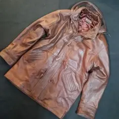 Wind Armor レザー 本革 ダッフル コート L 茶系 メンズ ニチワ製