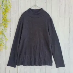 リブニット　L　ラメ糸入り　長袖　ブラック　ニット　カジュアル　シンプル　上品