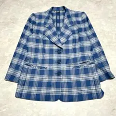 レリアン サマージャケット 9 ブルー系チェック ウール シルク