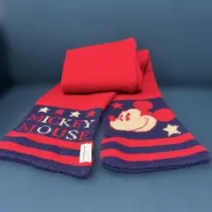 ミッキーマウス ニットマフラー 赤と紺