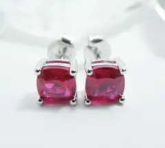 5×5mm ルビー スクエアピアス 両耳用 人工宝石 CreatedRuby