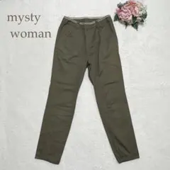 ミスティウーマン カジュアルパンツ ウエストパイピング　綿　カーキ S