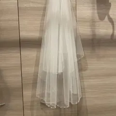 ホワイト チュール ウェディングベール パール付き