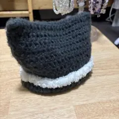 ダークグレーの猫耳帽子 ハンドメイド 子供用