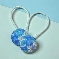 ブルー系花柄ヘアゴム2個セット