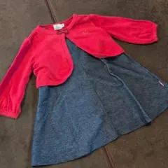 カーディガン付きワンピース組曲BS 80cm 赤とグレー