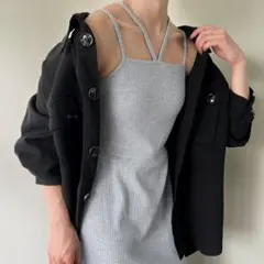 【取り外し可能パット付き】ダブルストラップリブキャミワンピース